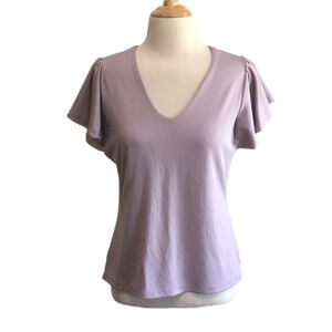 Haute Monde Size L Lavender V-neck‎ Cap-sleeve Top